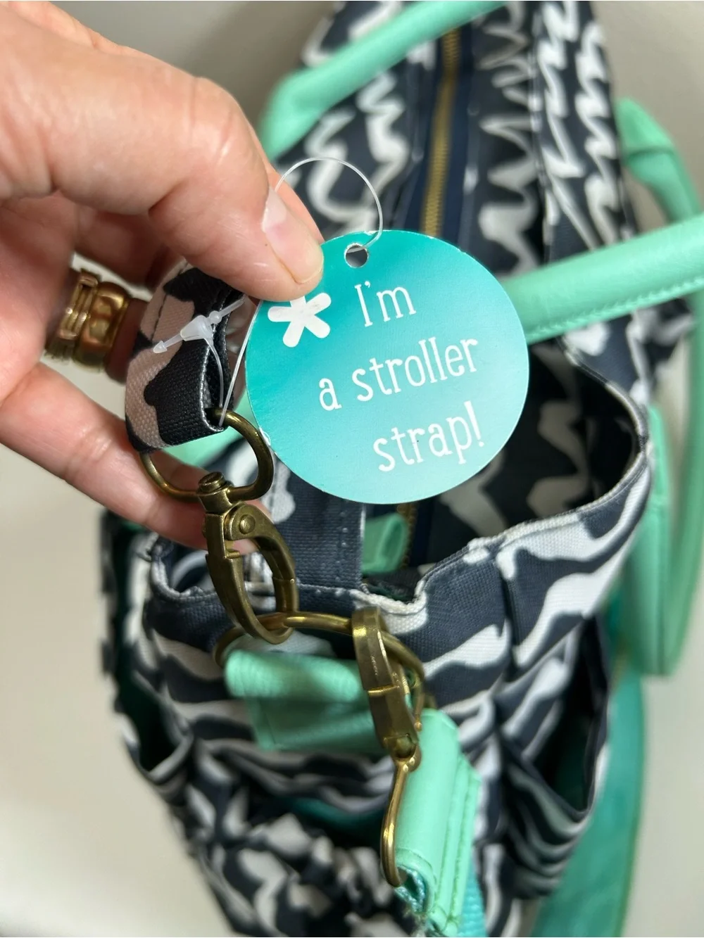 Teal Navy Wave Pattern Multi Pockets Complete Diaper Stroller Strap Tote Bag